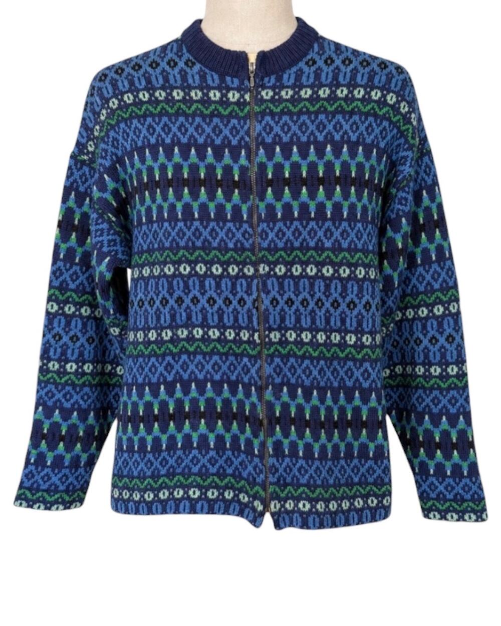 VTG Jersey Modeller Fair Isle Wool Sweater Women's Size 42/ US 12 Wool Full Zip